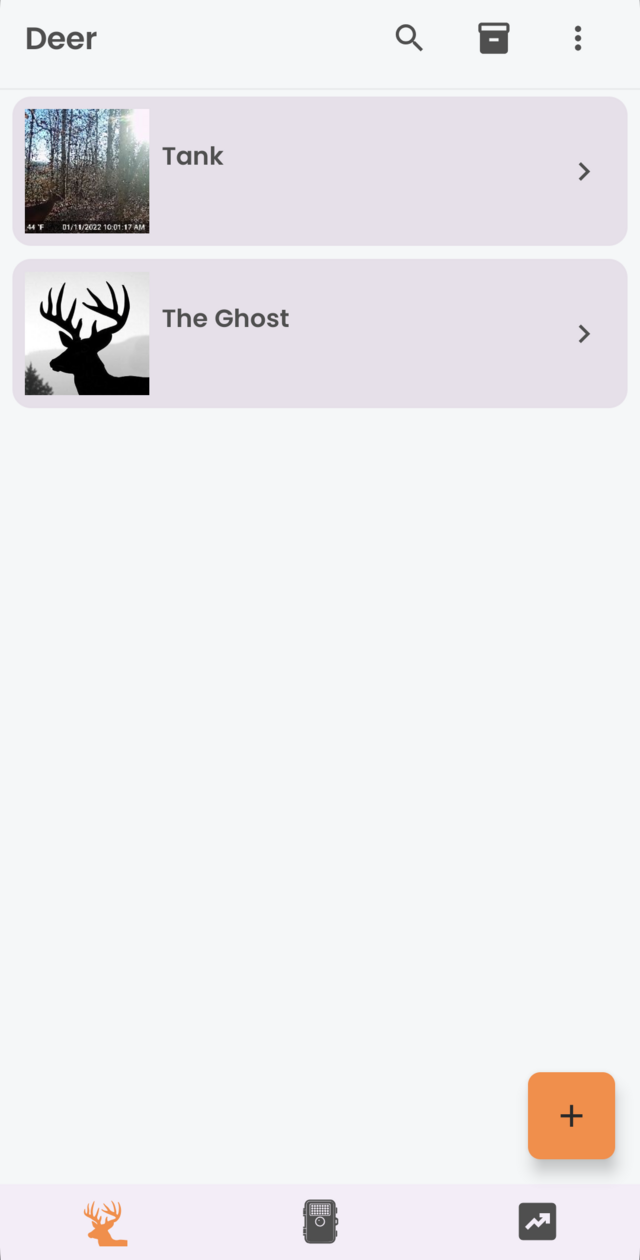 Deer profile list in the Datascout app